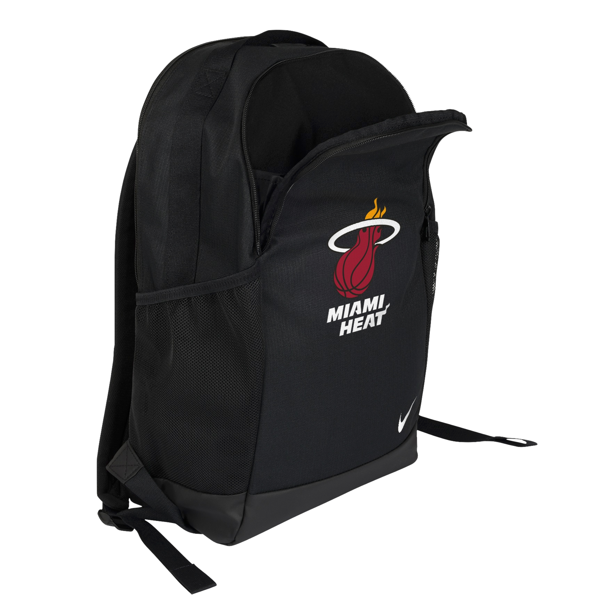 Black Nike Miami HEAT Barsilia backpack with front logo and zippered main compartment. - Nike Miami HEAT Barsilia Backpack