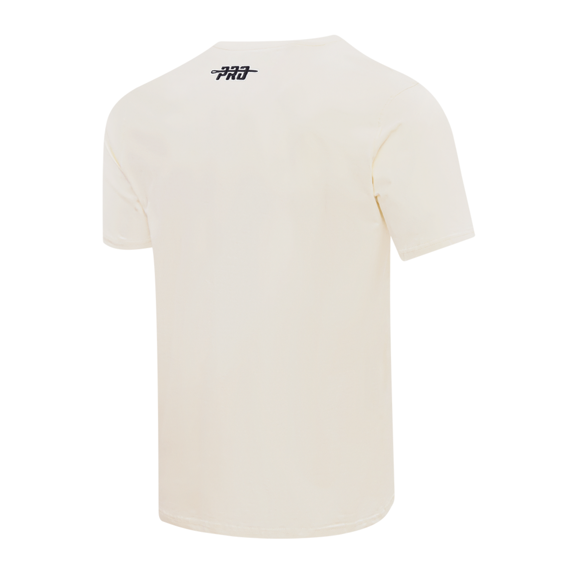 Back view of the Pro Standard Miami HEAT Original Vice Nights Logo Tee, an off-white short-sleeve cotton T-shirt with a small black PRO logo by the neckline and a comfortable standard fit.