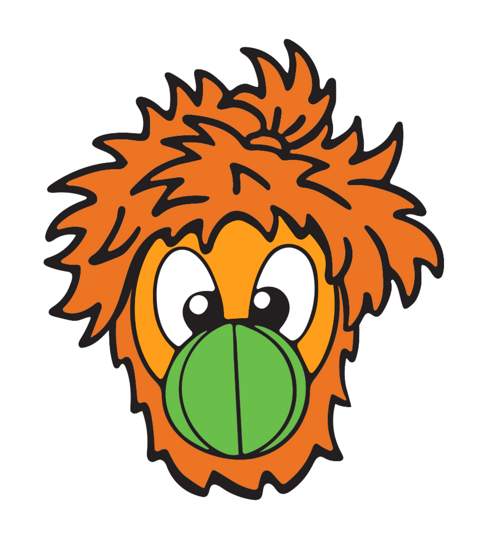 The Pro Specialties Miami HEAT Burnie Head Pin features a cartoon orange creature with spiky hair, big eyes, and a green ball over its mouth, secured by a butterfly clasp for easy pinning.