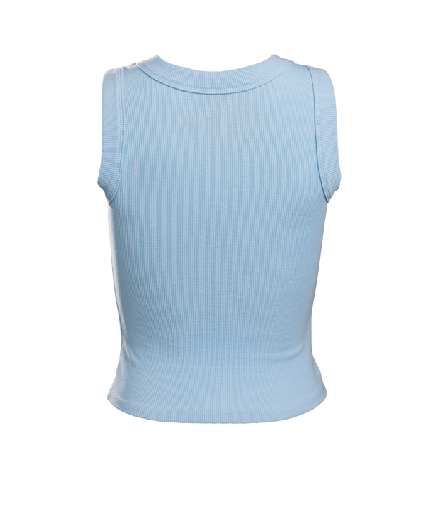 Light blue sleeveless tank top with embroidered Miami HEAT logo on chest, slim fit design. - Court Culture Original Vice Embroidered Logo Tank