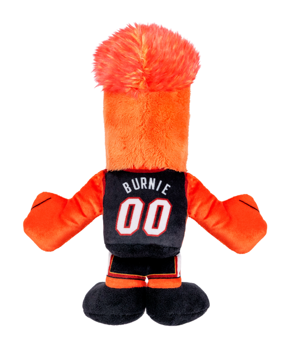 Bring home the Miami HEAT Burnie Icon Chibi Plushie by Bleacher Creatures—a huggable plush mascot featuring an orange body, fuzzy red hair, green beak, and black MIAMI 00 jersey. Sitting with arms outstretched and black legs, this adorable Kuricha-style plush perfectly captures the team’s beloved mascot.