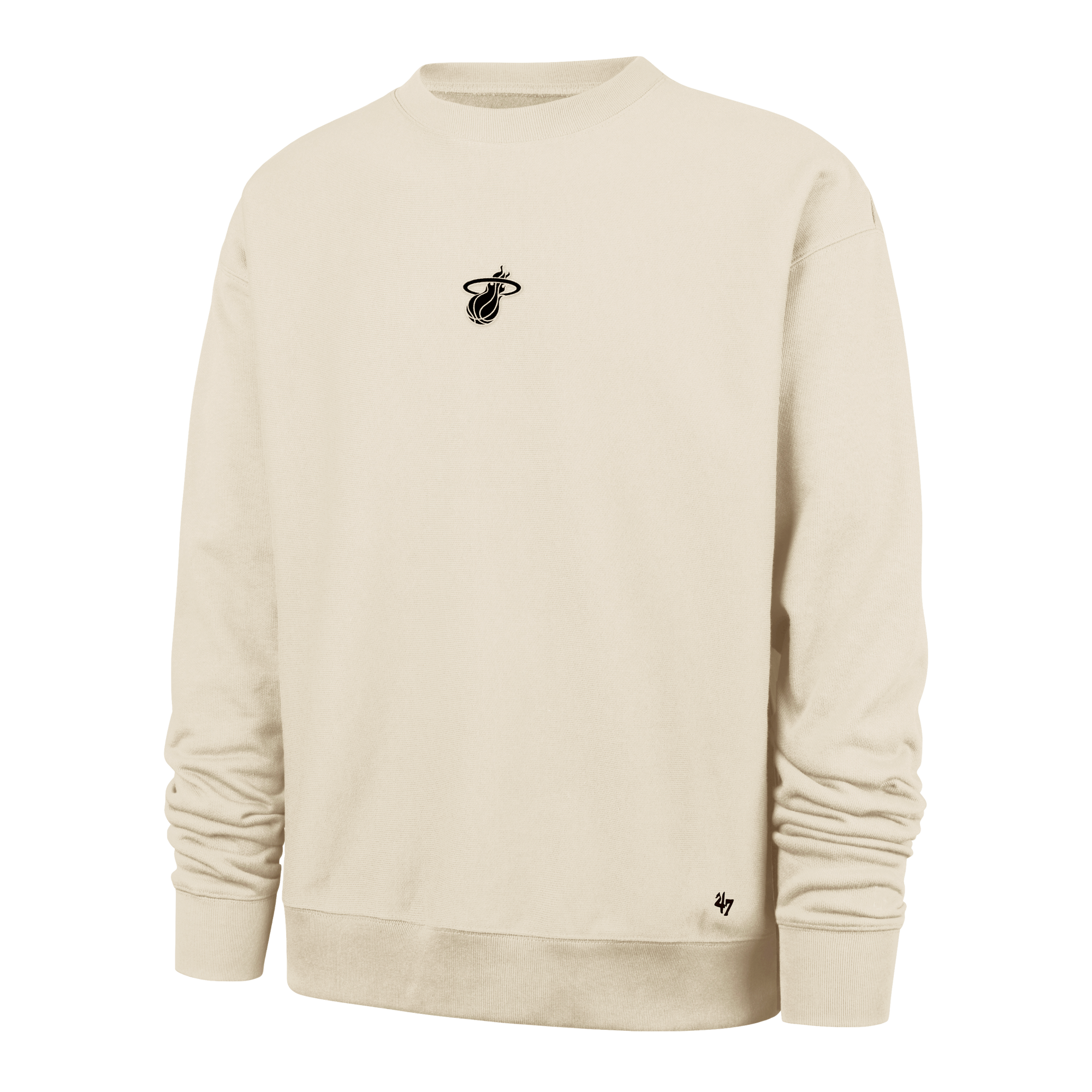 Sand cream Miami HEAT logo crewneck sweatshirt with long sleeves and ribbed cuffs and hem. - '47 Brand Miami HEAT Cream Logo Foundation Crewneck