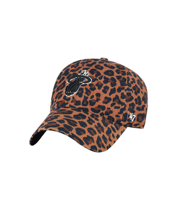 Certainly! Here’s the rewritten sentence using the provided product data: The ’47 Brand Miami HEAT Leopard Corduroy Women’s Cleanup Hat features a bold brown leopard print with the Miami Heat logo on the front and a small ’47 logo on the side. Made from durable polyester, this cap offers a comfortable, one size fits most design and is easy to maintain with spot cleaning.