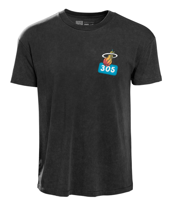 Black Court Culture Miami Starter Pack unisex tee with Miami HEAT 305 logo on chest. - Court Culture Miami Starter Pack Unisex Tee