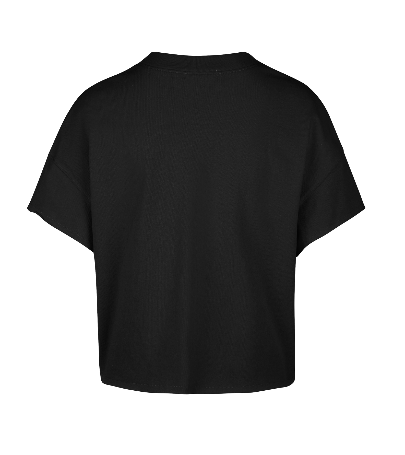 Back view of the '47 Brand Miami HEAT Original Vice Nights Oversized Women's Cropped Tee, short-sleeve and black, shown laid flat on a white background.