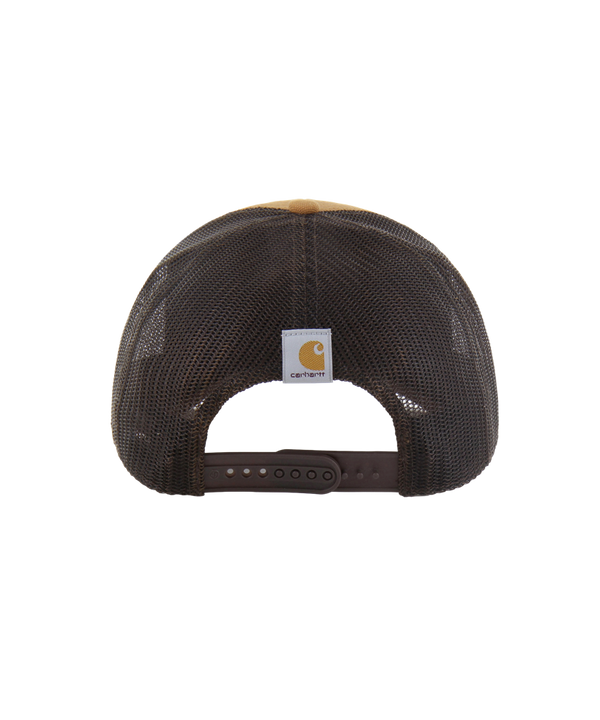 The '47 Brand Carhartt Miami HEAT Trucker Snapback features a brown and black mesh design, cotton front, polyester back, Miami Heat logo on the front, and a small white '47 logo on the brim. One size fits most.