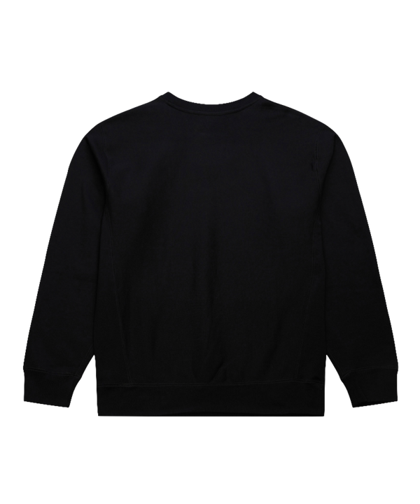 The Mitchell & Ness Miami HEAT Original Vice Nights Crewneck is a black standard-fit sweatshirt with colorful, overlapping Miami Heat text, the team logo, and 