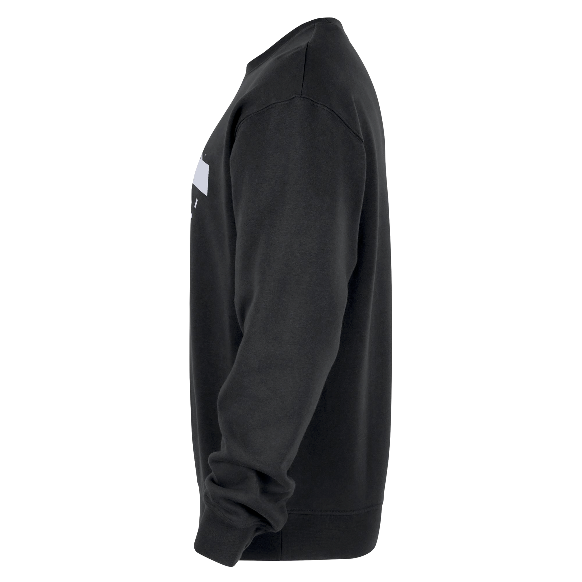 The Nike Miami HEAT 2025-26 On-Court Practice Crewneck is a classic fit black sweatshirt with soft fleece lining, shown from the side against a plain white background.