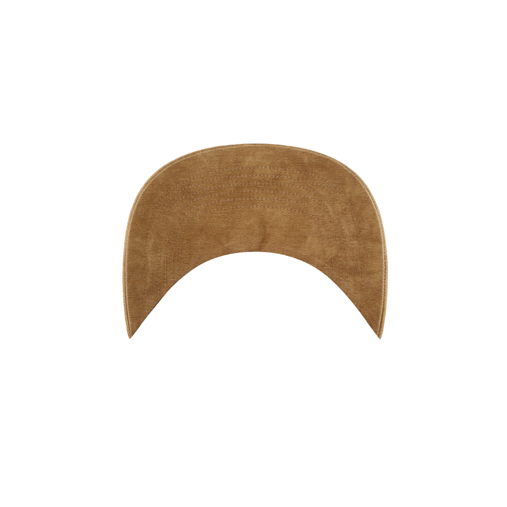 The '47 Brand Carhartt Miami HEAT Snapback is a brown, crescent-shaped cotton hat with pointed ends and a minimalist visor. Set against a white background; it’s one size fits most, and spot cleaning is recommended.