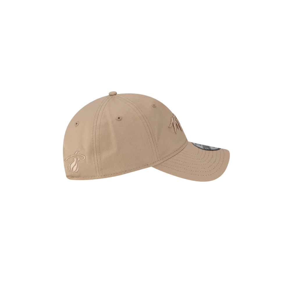 Court Culture Original Vice Nights Wordmark Dad Hat in sand features a tan cotton build, side embroidered logo, and curved brim. Shown from the side on a plain light background. Spot clean only; one size fits most.