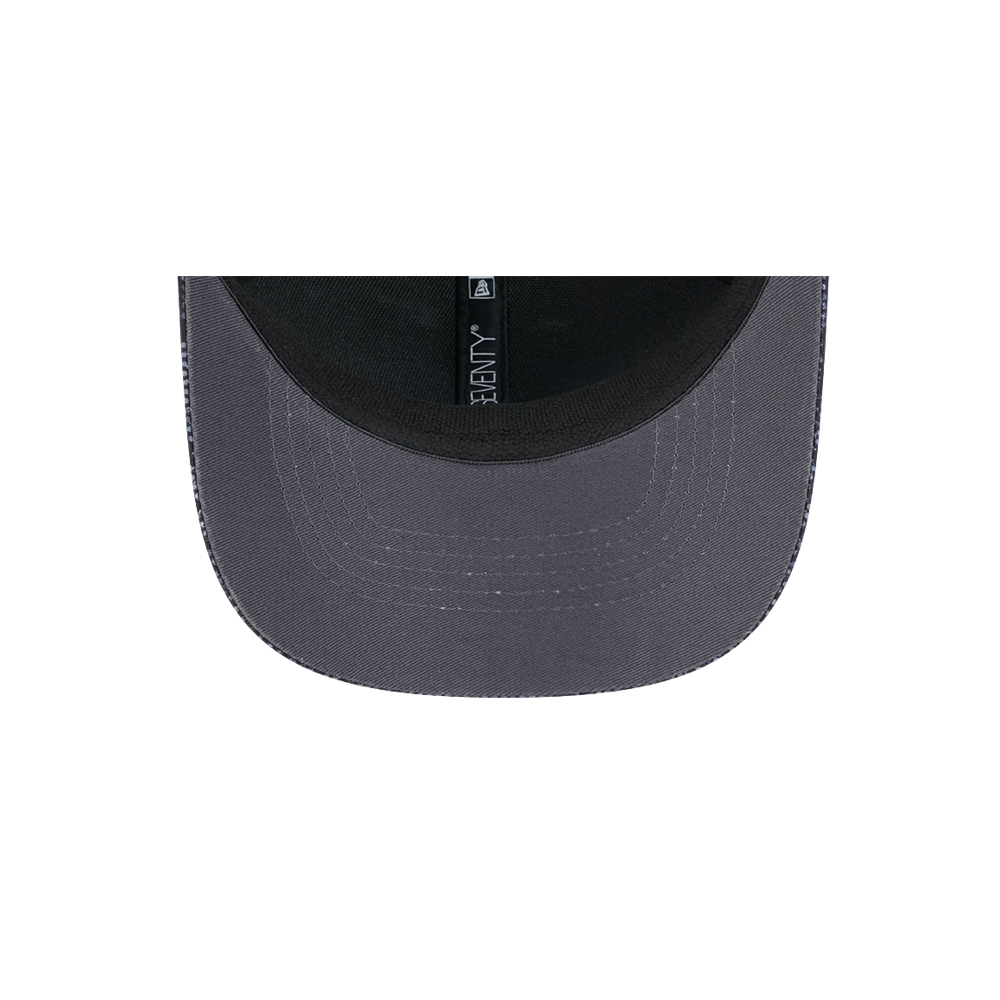 Top-down view of the New Era Miami HEAT Tonal Camo Snapback, featuring a gray polyester exterior, the underside of the brim, and an interior black sweatband with a visible New Era brand tag at the top center.