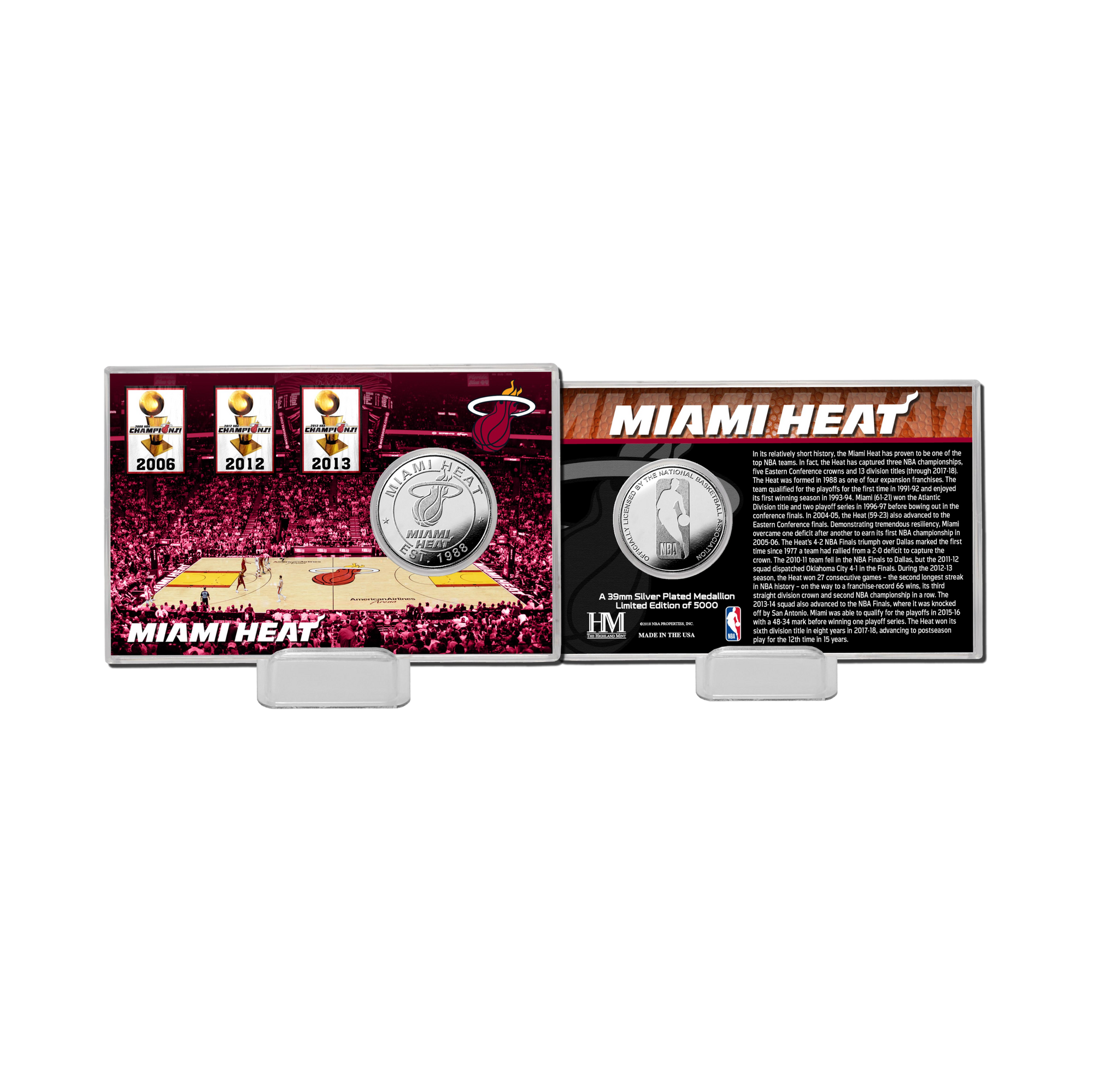 Miami HEAT Highland Mint 3-Time Champion Silver Coin Card Novelties Highland Mint   