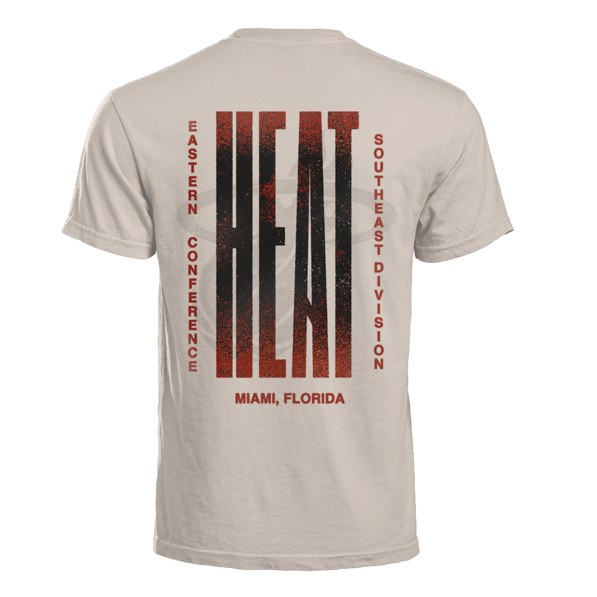 Beige unisex tee with large distressed vertical 