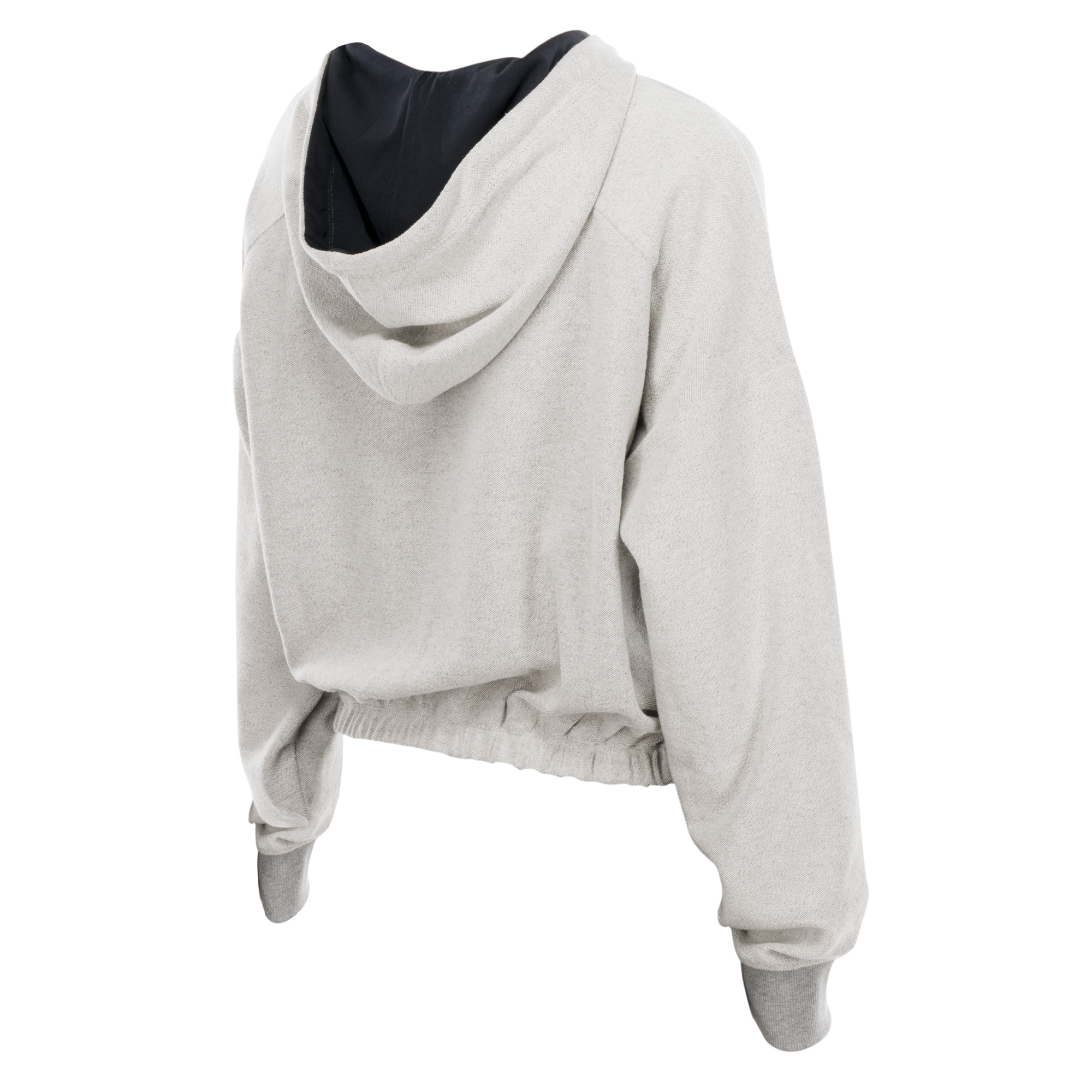 The New Era Miami HEAT Original Vice Nights 1/4 Zip Women's Hoodie features a relaxed cropped fit, long sleeves, ribbed cuffs, an elastic waistband, and a contrast-lined hood. Made from cotton polyester; machine wash cold. Shown from the back on a white background.