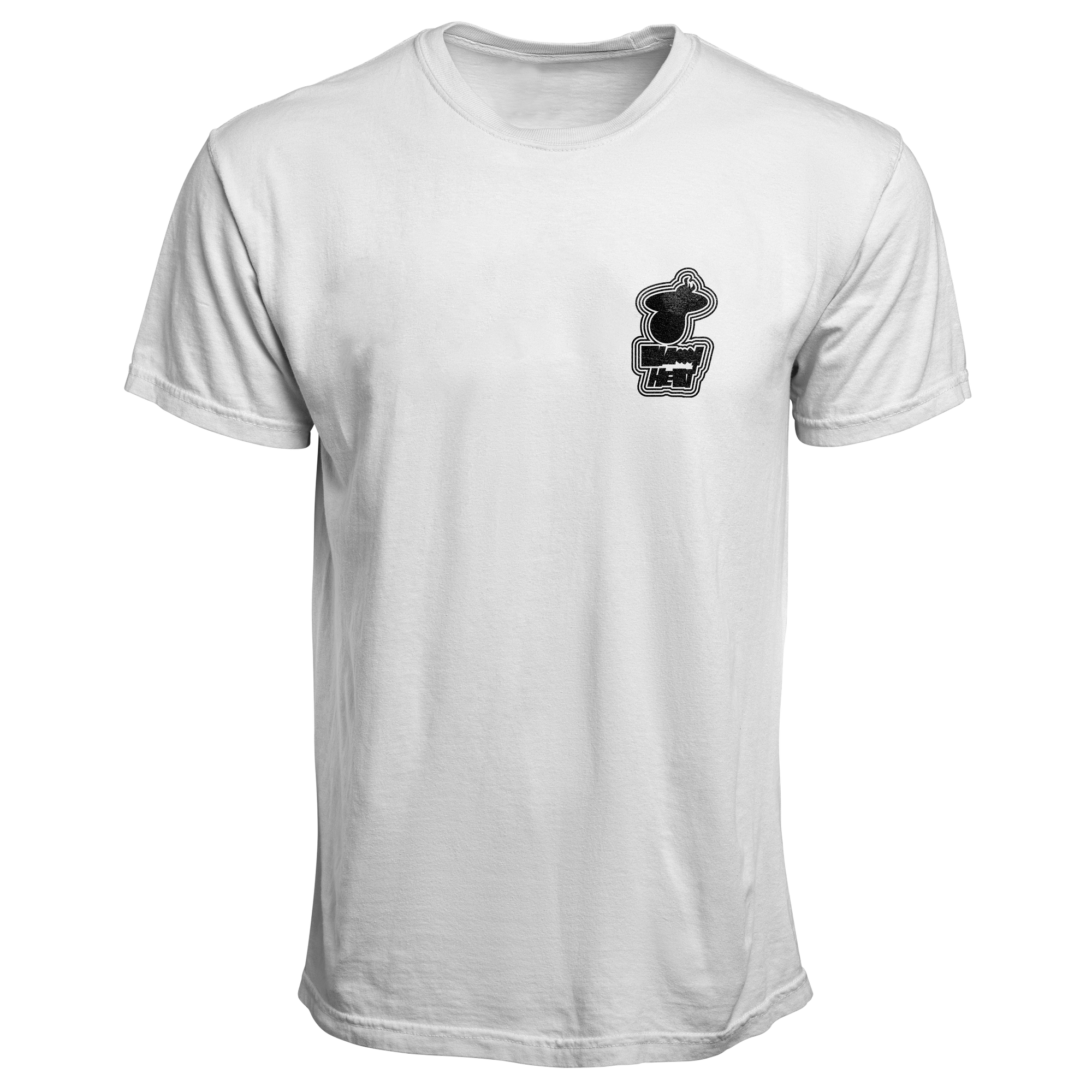 White Court Culture Playoff Chaos men's tee with black and white Miami HEAT graphic on left chest. - Court Culture Playoff Chaos Men’s Tee