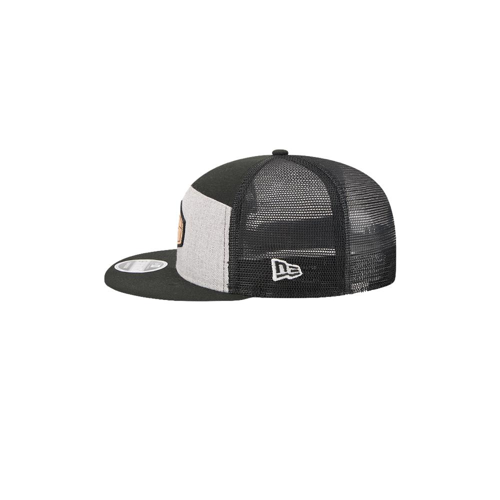 Gray and black New Era Miami HEAT cork trucker snapback cap with mesh back and adjustable strap. - New Era Miami HEAT Cork Trucker Snapback