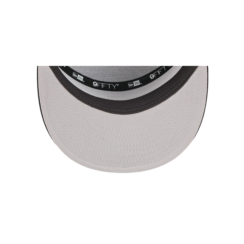 Gray New Era Miami HEAT Cork Trucker Snapback cap with black inner lining and adjustable strap. - New Era Miami HEAT Cork Trucker Snapback