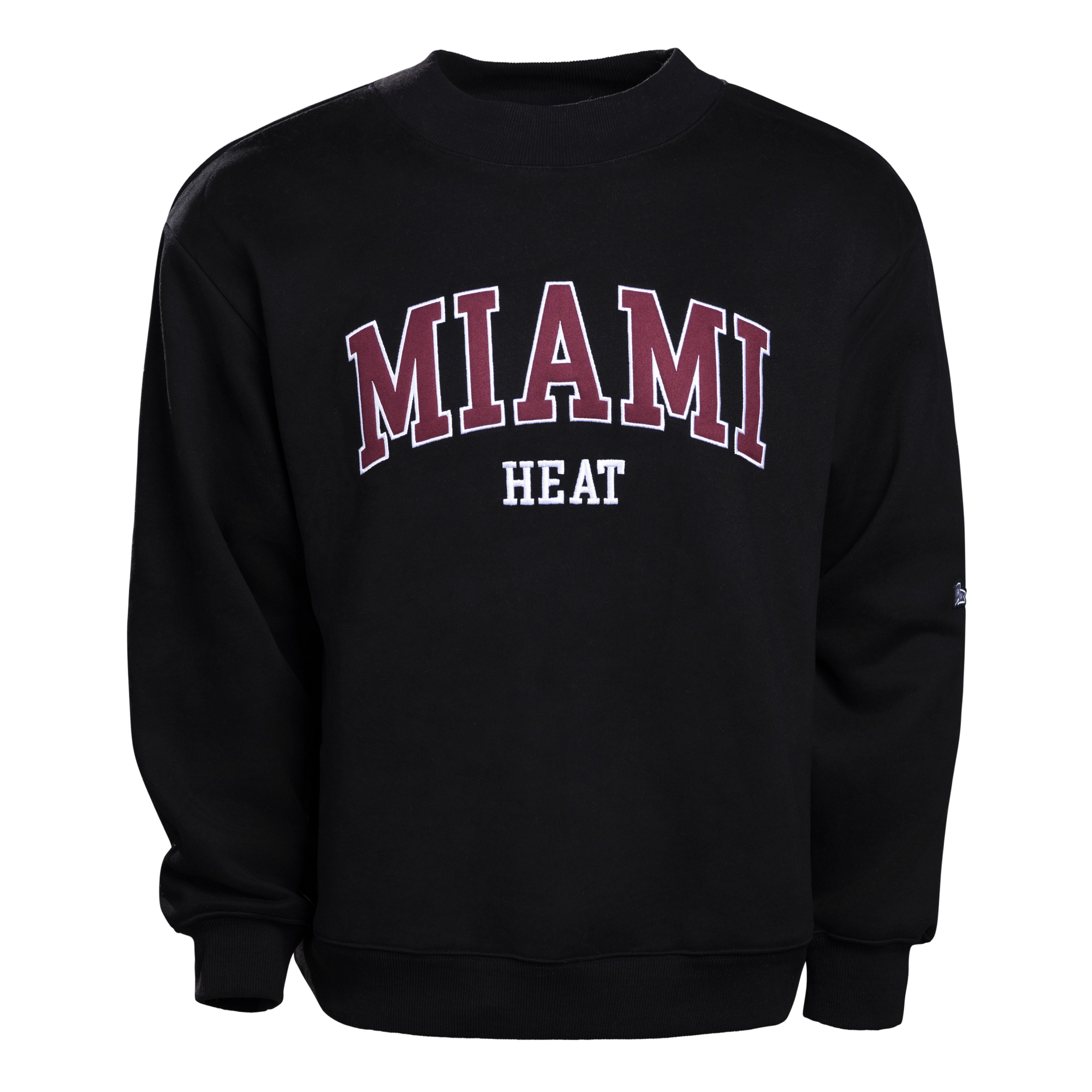 The Court Culture x Hype & Vice Mockneck by Court Culture is a black mockneck sweatshirt featuring “MIAMI” in large red letters and “HEAT” in smaller white letters printed on the front, designed with an oversized fit for added comfort and style.