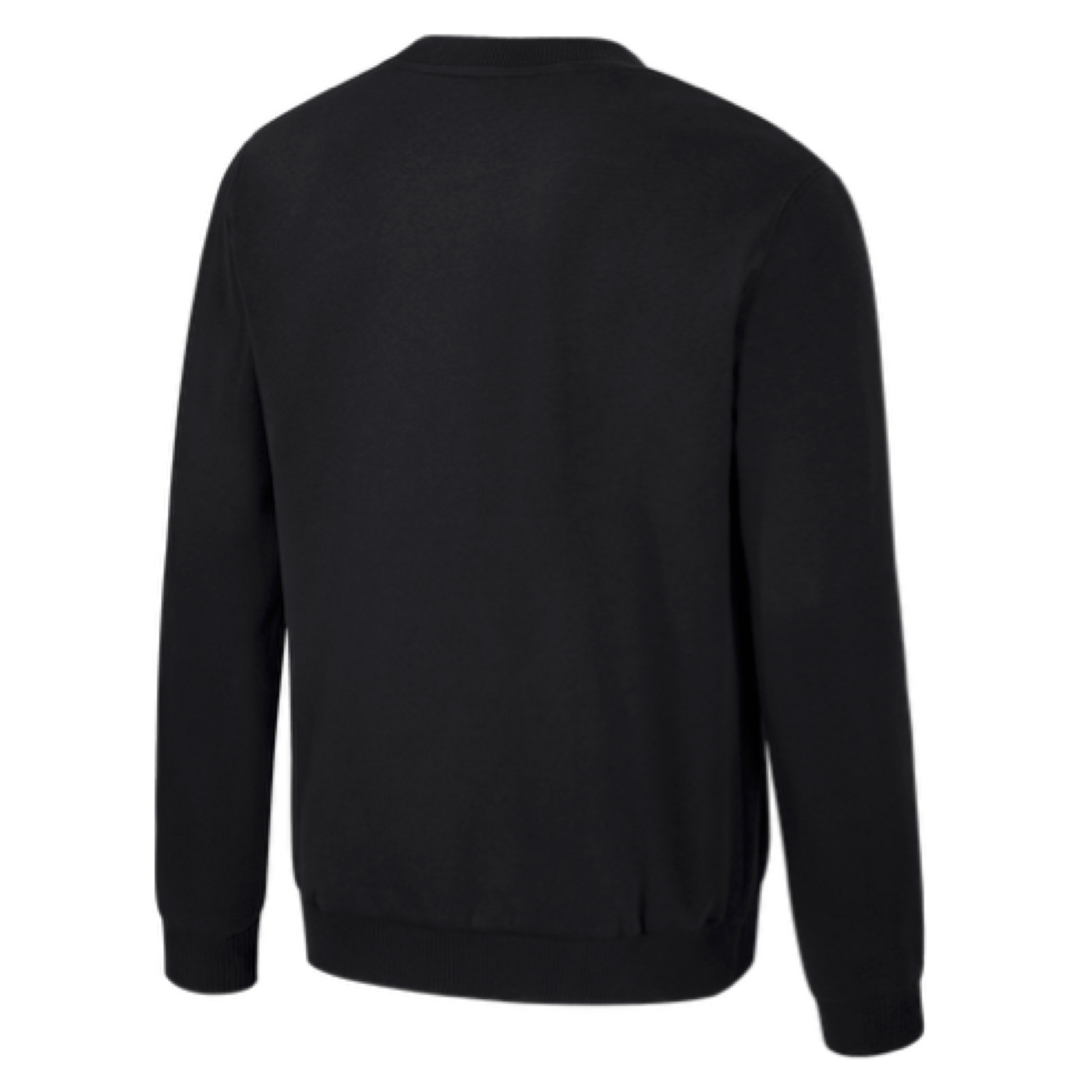 The Stadium Essentials Miami HEAT Original Vice Nights Club Level Crewneck is a black long-sleeve sweatshirt with ribbed cuffs and hem, made from a cotton-polyester blend in a standard fit. Machine washable. No visible logos or designs; shown from the back.