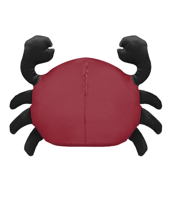 The Forever Collectibles Miami HEAT Squishy Crab Plushie is a 10in red plush toy with black claws and legs, a smiling face, big eyes, soft polyester fiber, and the Miami HEAT logo on its belly. Surface washable.