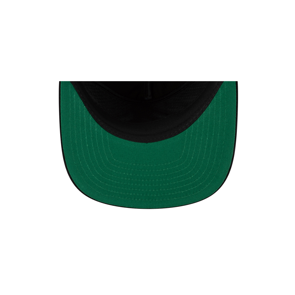 Top view of the Court Culture Original Vice Nights Logo Snapback in green and black cotton with visible brim stitching, set against a white background. One size fits most; spot clean recommended. Brand: Court Culture.
