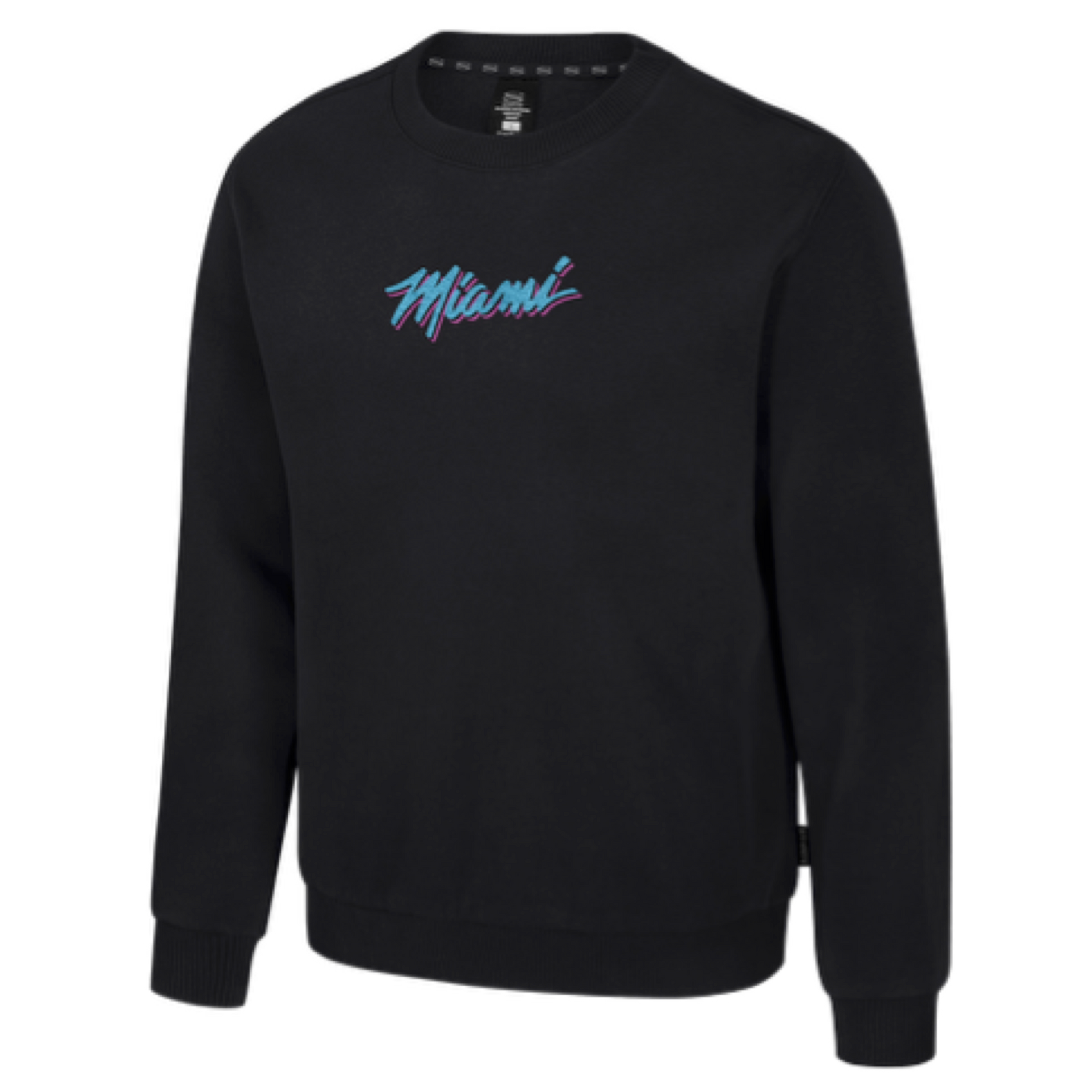 The Stadium Essentials Miami HEAT Original Vice Nights Club Level Crewneck is a black sweatshirt featuring 