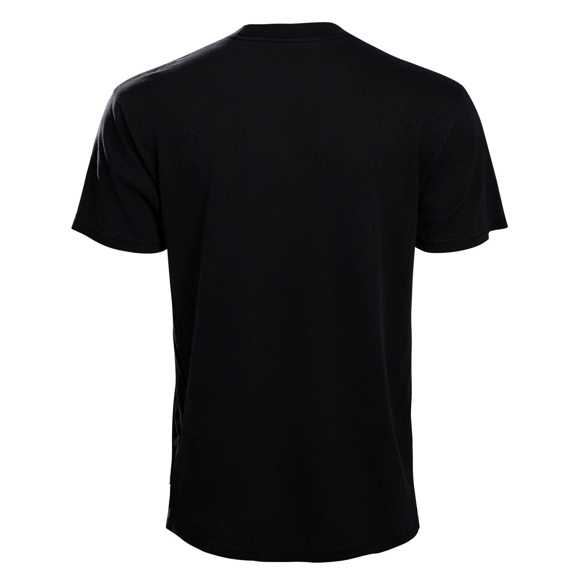 The Court Culture x Duvin “On Fire” Tee by Court Culture, a heavyweight black T-shirt crafted from soft cotton, is shown from the back on a white background.