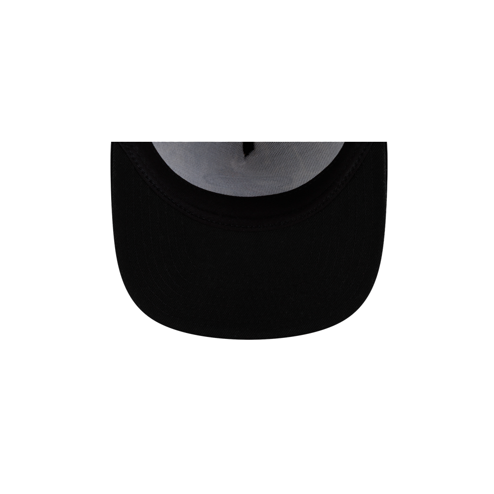 Top-down view of a black Court Culture x New Era Camo Snapback A-Frame hat featuring a camouflage patterned under-visor.