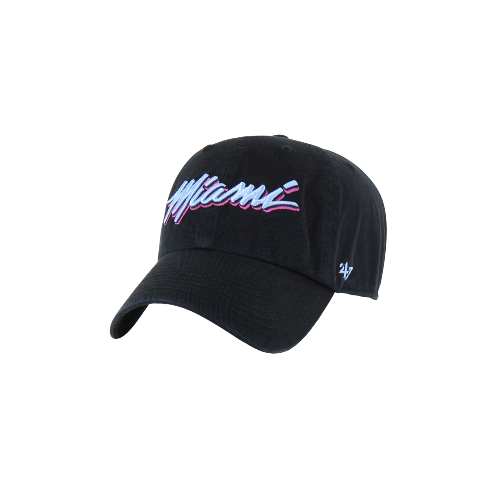 The '47 Brand Miami HEAT Original Vice Nights Dad Hat is a black cotton cap with 