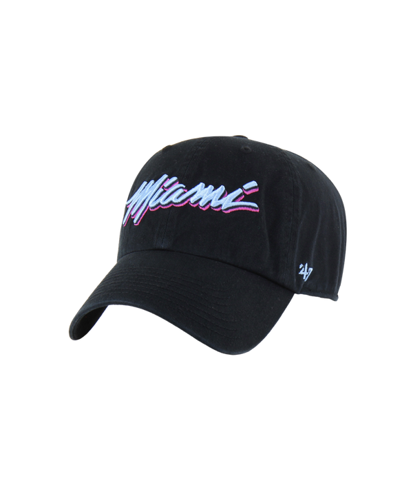 The '47 Brand Miami HEAT Original Vice Nights Dad Hat is a black cotton cap with 
