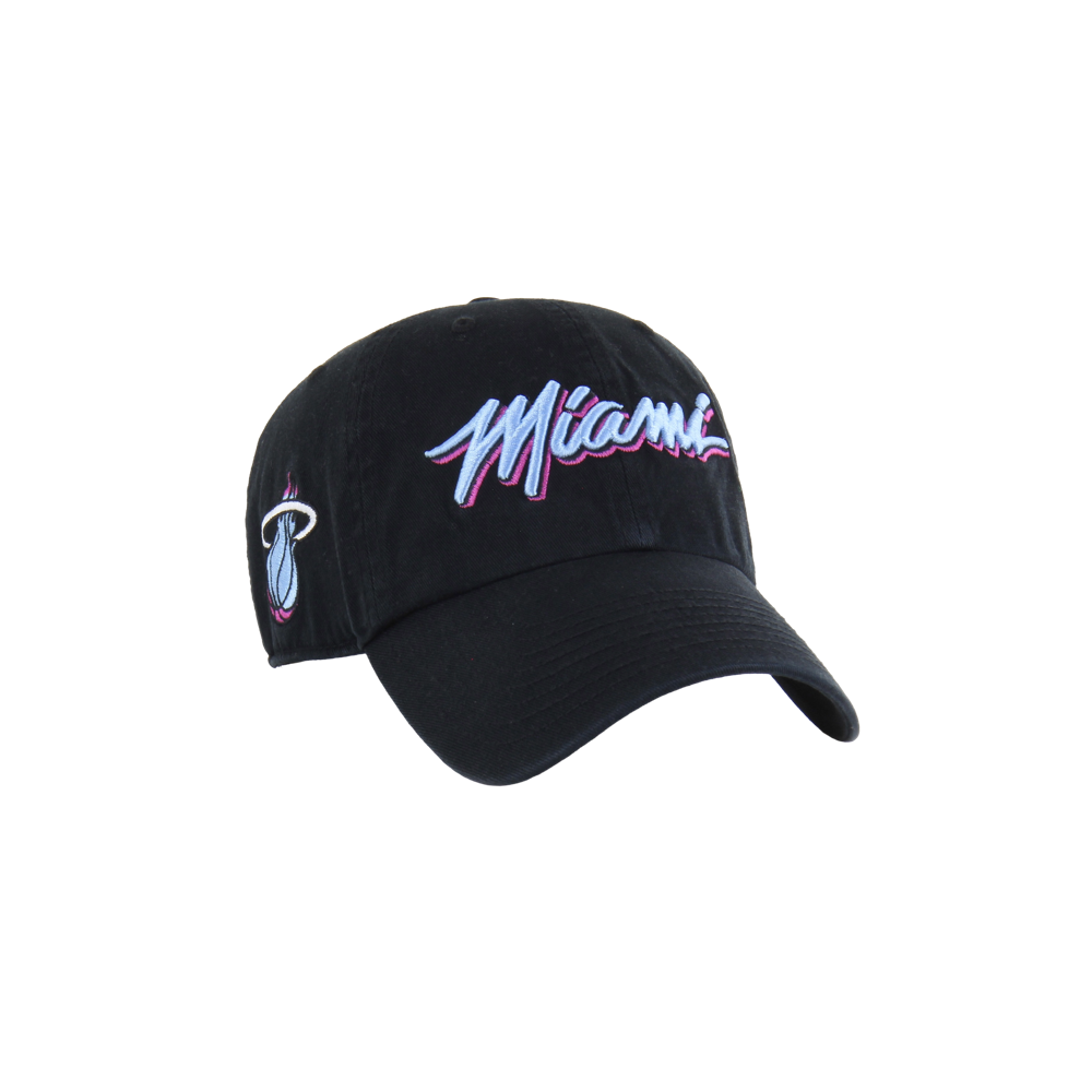 The '47 Brand Miami HEAT Original Vice Nights Dad Hat is a black cotton hat with 