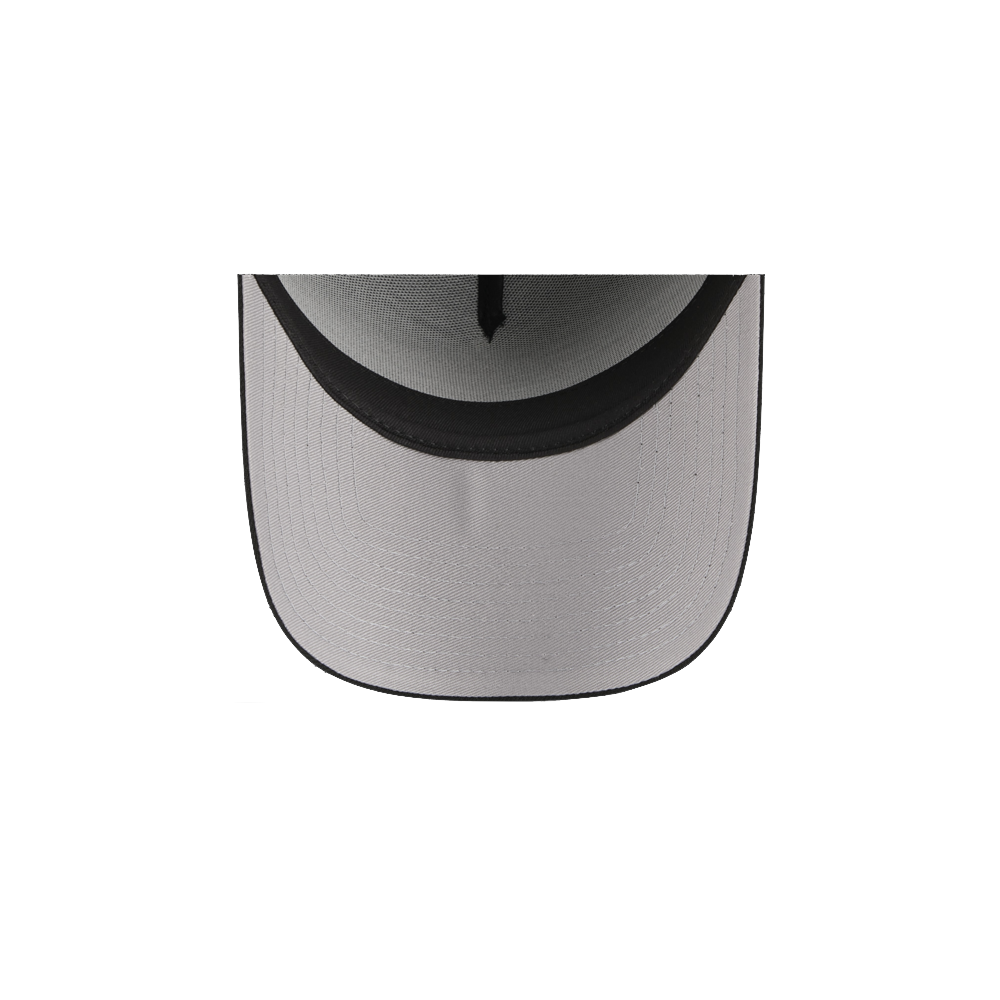 Top view of the New Era Miami HEAT 2026 Draft Snapback in light gray polyester with a black brim border, centered on a white background. One size fits most; spot clean recommended.