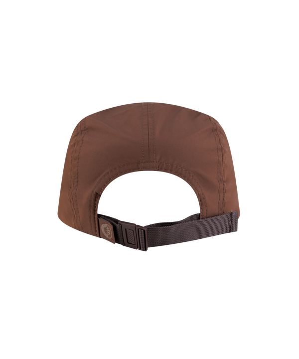 Brown Court Culture x New Era Mocha 5-Panel Cap featuring an embroidered basketball logo on the front, an adjustable sticker on the brim, and a one size fits most design.