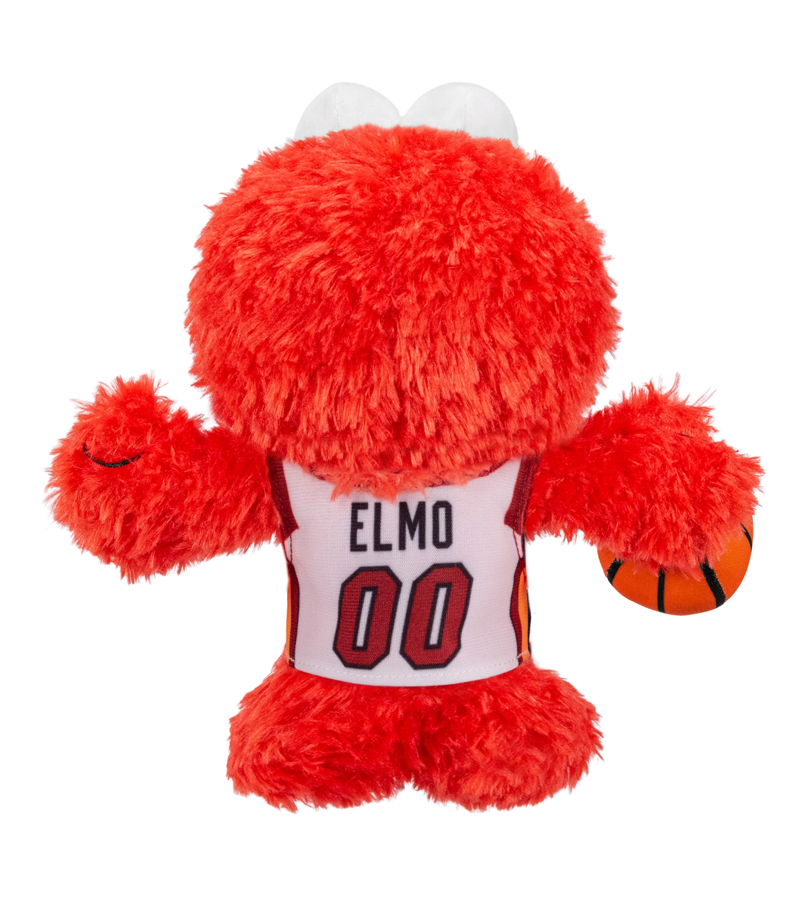 The Bleacher Creatures Miami HEAT Elmo Association Plushie features a cuddly Elmo wearing a white Miami HEAT basketball jersey with “ELMO 00” on the back, holding a small basketball in his left hand. This adorable plush adds a unique Sesame Street flair to any basketball fan’s collection.
