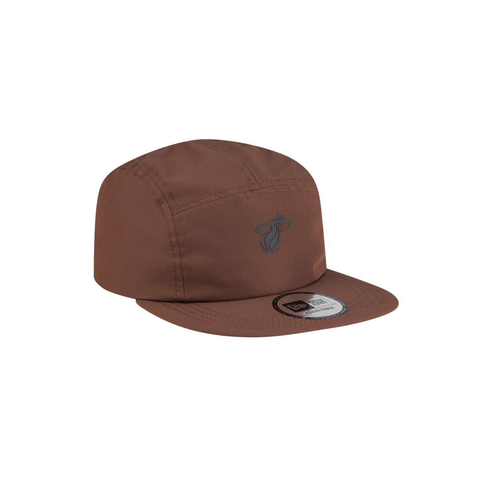 Court Culture x New Era Mocha 5-Panel Hat in brown, featuring a small front logo and an adjustable brim sticker.