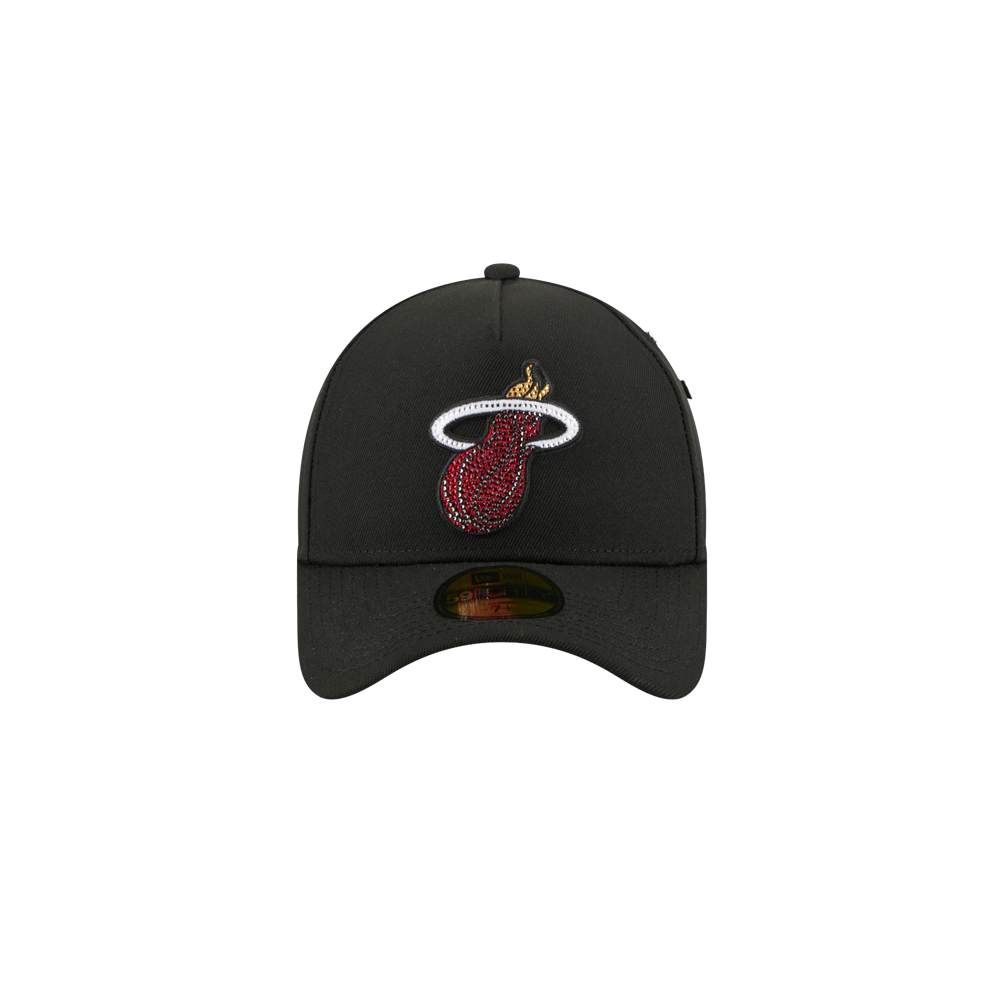 The New Era Miami HEAT 2026 Draft Fitted cap is a black polyester baseball hat with the iconic flaming basketball logo on the front. Spot clean for best results.