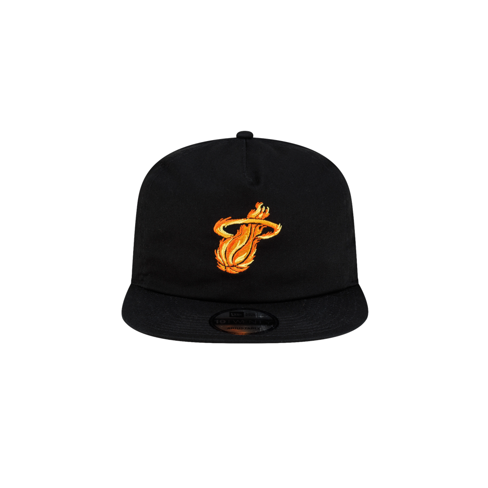Black Court Culture x New Era Palm n’ Flame snapback cap featuring an embroidered orange flame-engulfed basketball logo on the front.