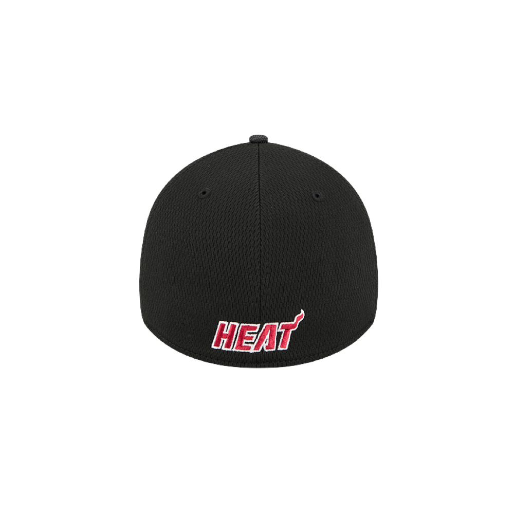 Black New Era flex fit hat with red and white Miami HEAT logo on back. - New Era Miami HEAT Hit Flex Fit Hat