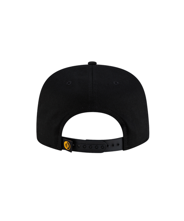 Black Court Culture x New Era Palm n’ Flame snapback cap featuring an embroidered orange flame-engulfed basketball logo on the front.