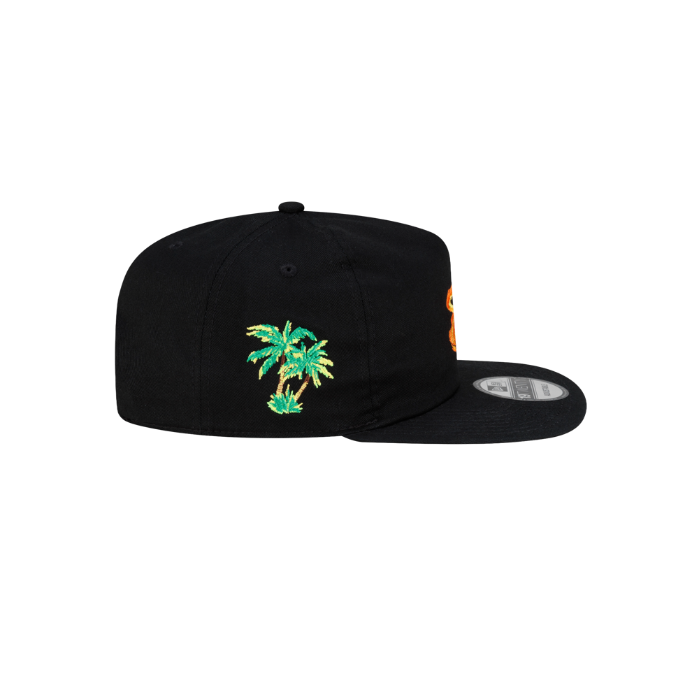 Black Court Culture x New Era Palm n’ Flame snapback hat featuring an embroidered palm tree on the side.