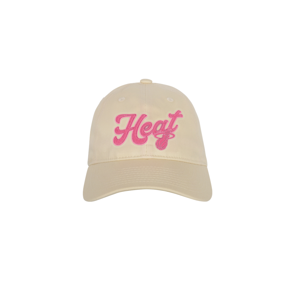 The Miami HEAT Beige Girls Dad Hat by Outerstuff is a cotton baseball cap featuring 