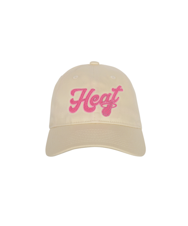 The Miami HEAT Beige Girls Dad Hat by Outerstuff is a cotton baseball cap featuring 