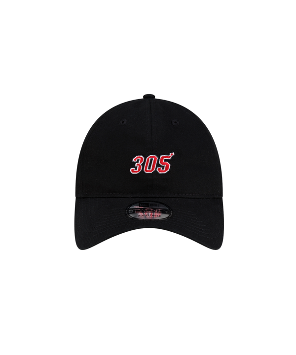 Court Culture x New Era 305 Dad Cap in black cotton, featuring 305 embroidered in red with a white outline on the front.