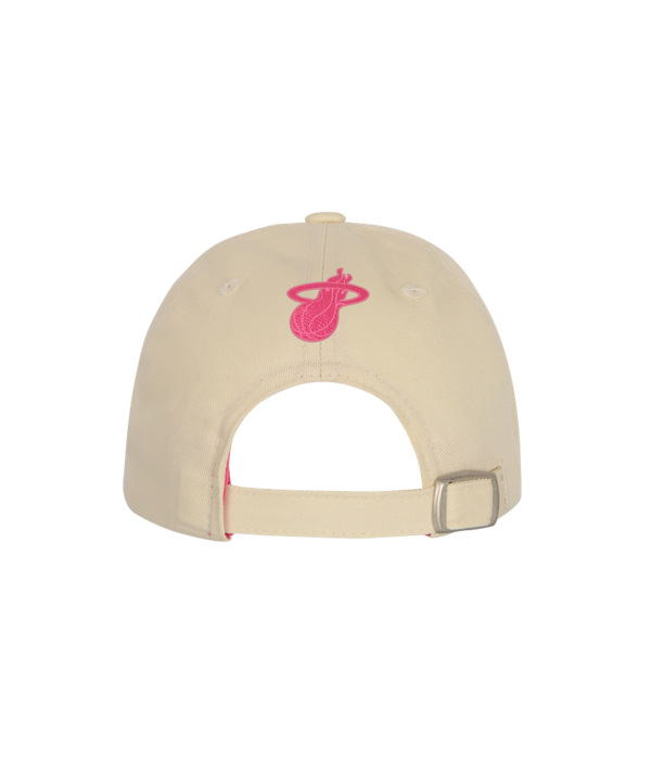 The Miami HEAT Beige Girls Dad Hat by Outerstuff is a cotton baseball cap featuring 