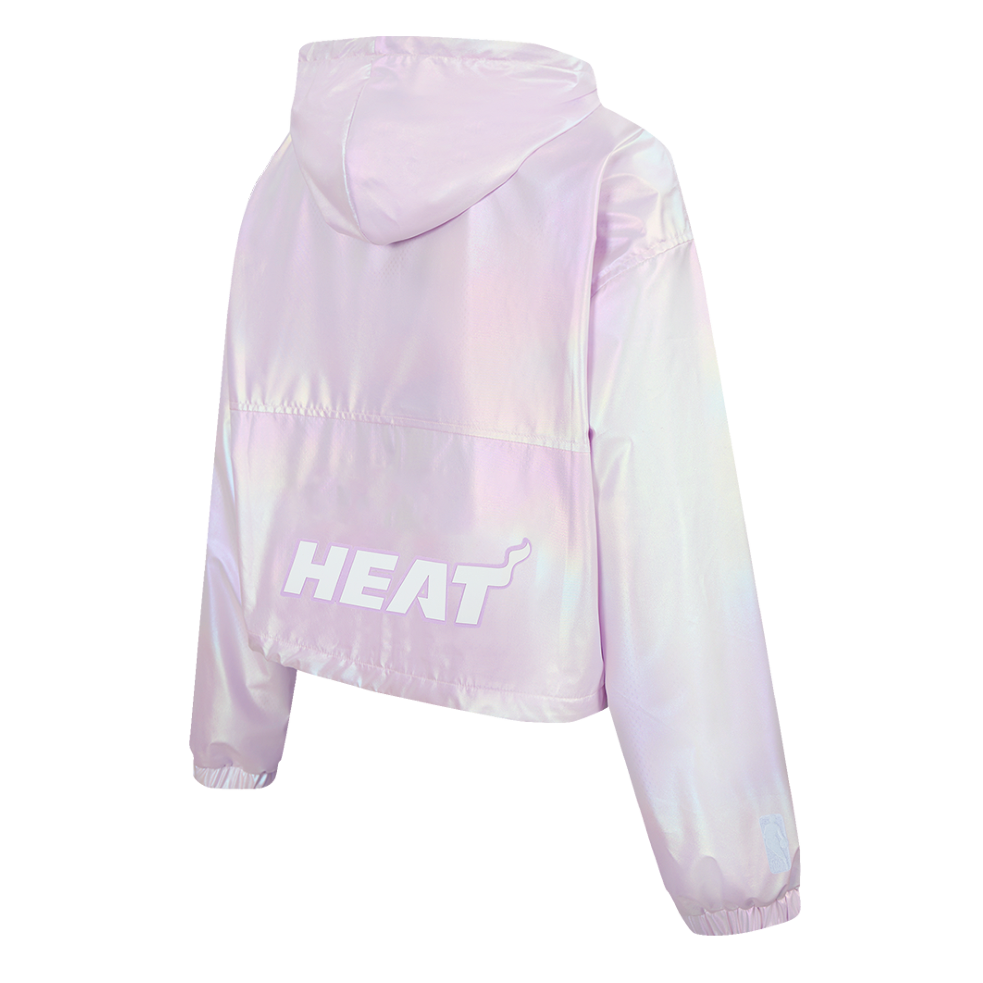 The Pro Standard Miami HEAT Hologram Half Zip Women's Hoodie features a pastel iridescent finish, relaxed fit, long sleeves, 