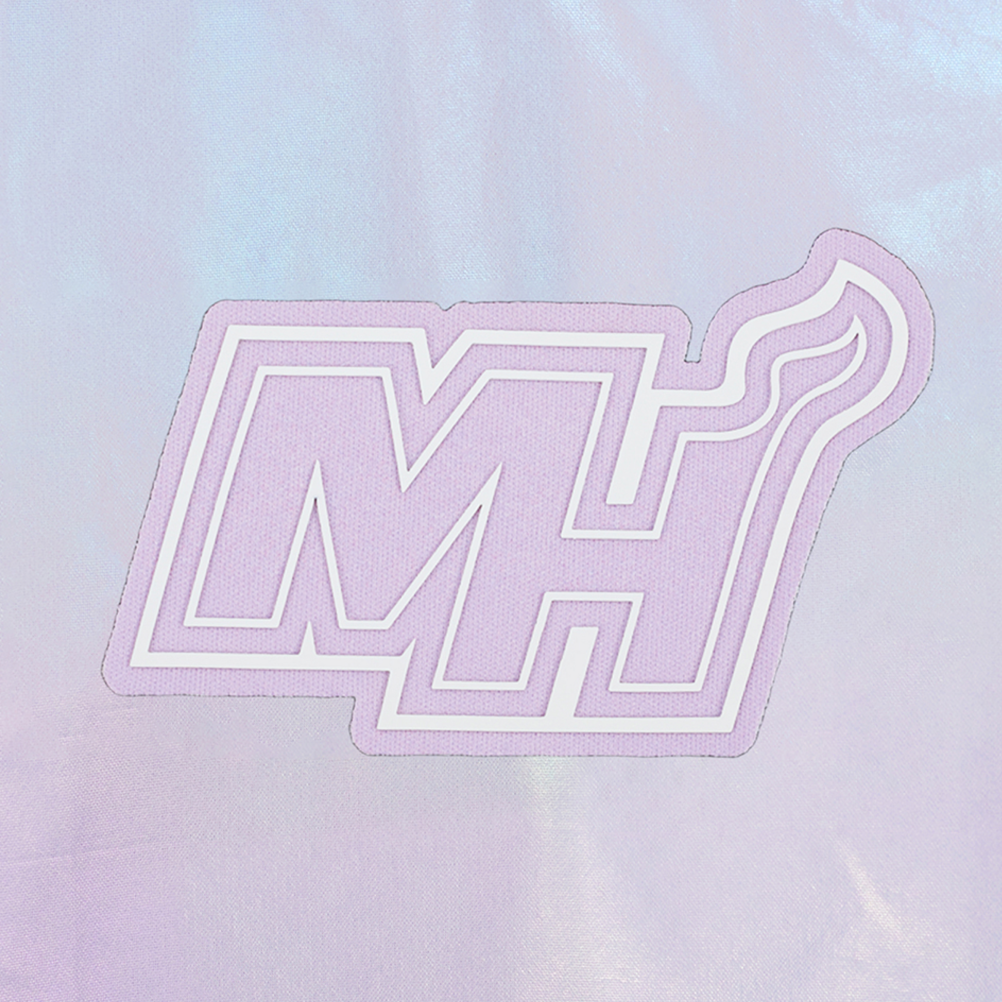 The Pro Standard Miami HEAT Hologram Half Zip Women's Hoodie features a stylized MH logo with a flame on the upper right, white and purple outline, set against a shiny iridescent pastel background—ideal for relaxed polyester fits.
