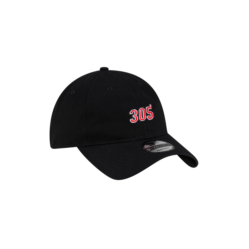 Court Culture x New Era 305 Dad Cap in black cotton, featuring 305 embroidered in red with a white outline on the front.
