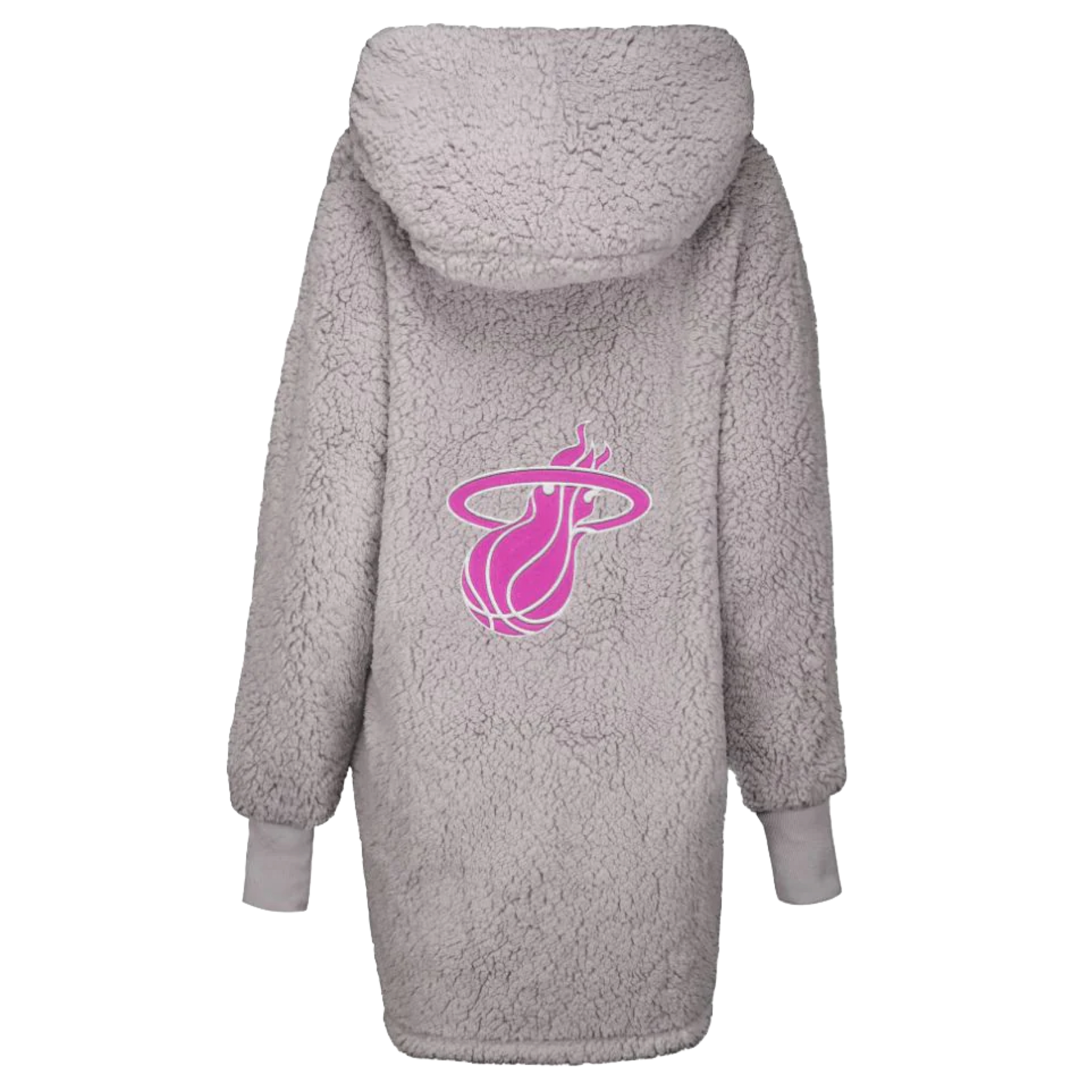 Gray plush hoodie lounger with pink Miami HEAT logo and hood, long sleeves, relaxed fit. - Jill Martin Miami HEAT BCA Lounger Plush