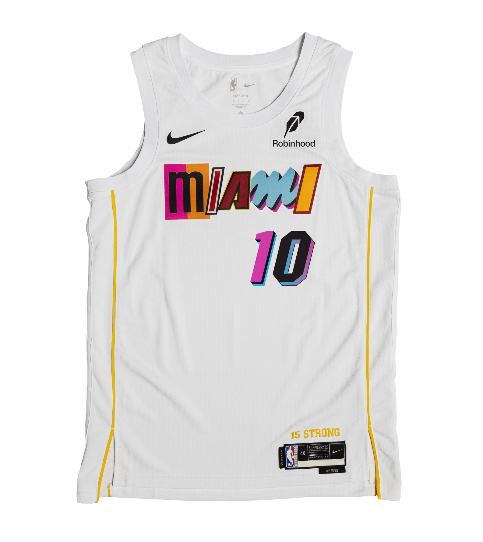 The Tim Hardaway Jr. Nike Miami Mashup Vol. 2 Swingman Jersey features white Dri-FIT fabric, colorful 