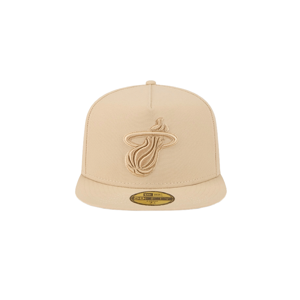 Tan fitted New Era cap with raised Miami HEAT logo and flat brim. - New Era Miami HEAT Tan Fitted Hat